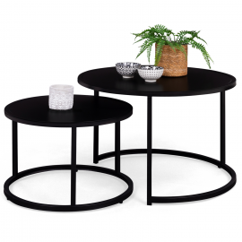 Set van 2 ronde, in elkaar passende DAVIS salontafels 54/70 in mat zwart metaal, industrieel design