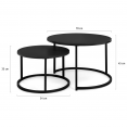 Set van 2 ronde, in elkaar passende DAVIS salontafels 54/70 in mat zwart metaal, industrieel design