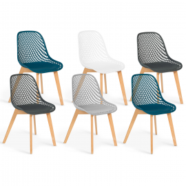 Set van 6 MANDY-stoelen, colormix wit, lichtgrijs, groenblauw x2, donkergrijs x2