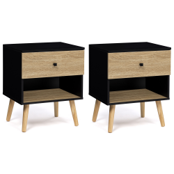 Lot de 2 tables de chevet EMMIE 1 tiroir scandinaves bois et noir