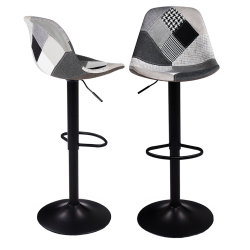 Lot de 2 tabourets de bar KARL design patchworks noirs, gris et blancs pied noir