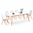 Set INGA uitschuifbare eettafel 160-200 cm en 6 witte SARA stoelen Scandinavisch design