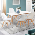 Set INGA uitschuifbare eettafel 160-200 cm en 6 witte SARA stoelen Scandinavisch design