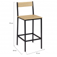 Lot de 4 tabourets de bar DETROIT avec dossier chaise de cuisine design industriel