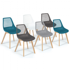 Set van 6 BONNIE stoelen mix color wit, lichtgrijs, donkergrijs x2, groenblauw x2