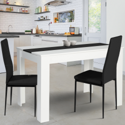 Table à manger rectangle ROZY 4 personnes blanche et noire 110 cm