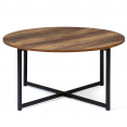 Table basse ronde HAWKINS 80 cm bois foncé design industriel