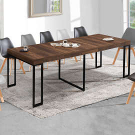 Table console extensible TORONTO 14 personnes 300 cm bois foncé design industriel