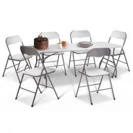 Ensemble pliant table d'appoint 180 cm et 6 chaises KITY blanches en PU