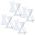 Set van 4 inklapbare hoge tafels 105 cm en 4 witte hoezen