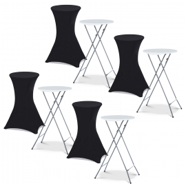 Set van 4 inklapbare hoge tafels 105 cm en 4 zwarte hoezen