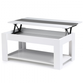 Table basse contemporaine rectangulaire GEORGIA plateau relevable bois blanc et gris