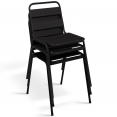 Salon de jardin SOHO table 180 cm acier + acacia et 6 chaises empilables noires