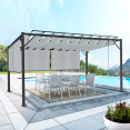 Luxe pergola met 3x4 M verstelbare lamellen en 4 lichtgrijze luifels