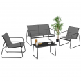 Salon de jardin bas MALAGA 4 places avec canapé, fauteuils et table gris anthracite
