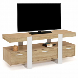 Meuble TV PHOENIX avec tiroirs bois et blanc 116 cm