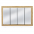 Miroir verrière atelier 4 bandes cadre bois design industriel 110x70 cm