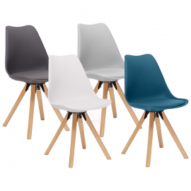Set van 4 SWANA gemixte stoelen in wit, lichtgrijs, donkergrijs en blauw