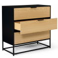 NEVADA ladekast met 3 laden 80 cm zwart en hout, industrieel ontwerp