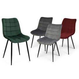 Lot de 4 chaises MADY en velours mix color vert, gris clair, gris foncé, bordeaux