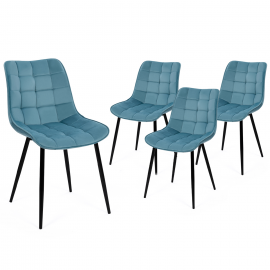 Lot de 4 chaises MADY en velours bleu pastel pour salle à manger