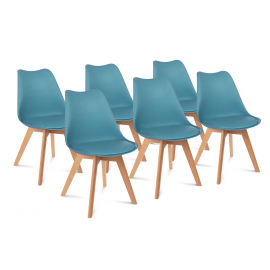 Lot de 6 chaises scandinaves SARA bleu pastel pour salle à manger