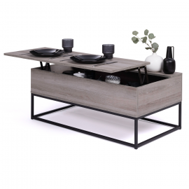 DELANO salontafel met hefbaar blad in ruw industrieel ontwerp