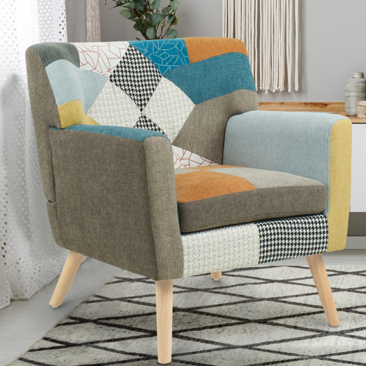 LIV Scandinavische fauteuil in veelkleurige patchworkstof