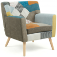 LIV Scandinavische fauteuil in veelkleurige patchworkstof