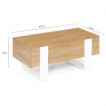 Table basse plateau relevable rectangulaire PHOENIX bois et blanc