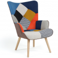 Scandinavische IVAR fauteuil in veelkleurige patchworkstof en houndstoothprint