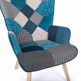 Scandinavische IVAR fauteuil in patchworkstof en blauw fluweel