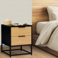 Set van 2 NEVADA nachtkastjes, 2 laden, industrieel ontwerp, zwart en hout