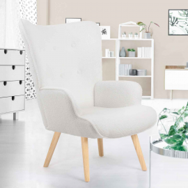IVAR Scandinavische fauteuil in witte bouclette stof