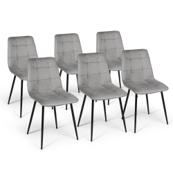 Lot de 6 chaises MILA en velours gris clair pour salle à manger