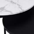 Lot de 2 tables basses gigognes ALASKA rondes 54/70 effet marbre et noir pieds métal