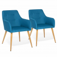Lot de 2 chaises de salle à manger scandinaves, fauteuils de table DANIA bleu canard