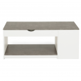 Table basse plateau relevable rectangulaire ELEA avec coffre bois blanc et effet béton
