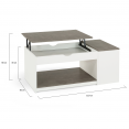 Table basse plateau relevable rectangulaire ELEA avec coffre bois blanc et effet béton