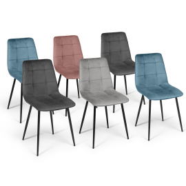 Set van 6 pastelblauwe x2, donkergrijze x2, lichtgrijze en roze MILA fluwelen mix stoelen