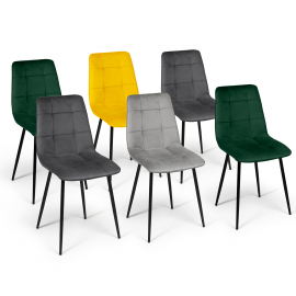 Lot de 6 chaises MILA en velours mix color vert x2, gris foncé x2, gris clair, jaune