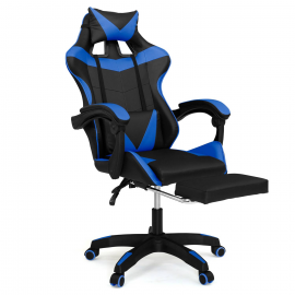 Verstelbare ALEX-game chair met voetensteun, hoofdkussen en lendenkussen in zwart en blauw