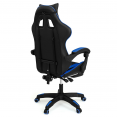 Verstelbare ALEX-game chair met voetensteun, hoofdkussen en lendenkussen in zwart en blauw