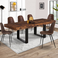 Table à manger rectangle PHOENIX 8 personnes bois effet vieilli et noir 200 cm