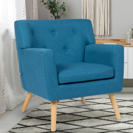 LIV Scandinavische fauteuil in eendenblauwe stof