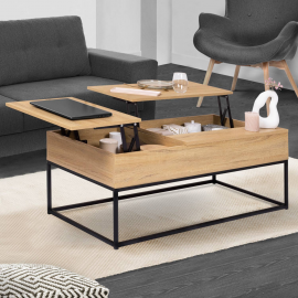 Table basse 2 plateaux relevables rectangulaire DETROIT design industriel