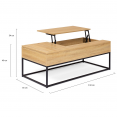 Table basse 2 plateaux relevables DETROIT design industriel