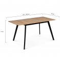 INGA Scandinavische uitschuifbare tafel, 4-6 personen, houten blad, zwarte poten 120-160 cm