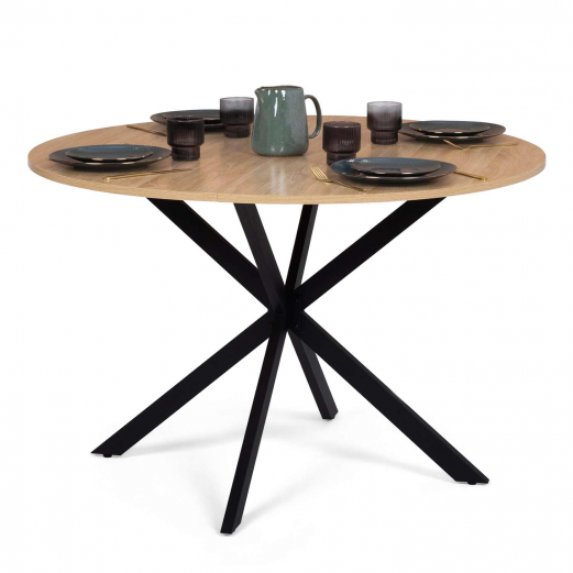 Table à manger ronde ALIX 4-6 personnes pied araignée bois et noir 120 cm