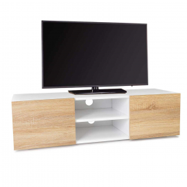 Meuble TV ELI blanc portes façon hêtre 113 cm